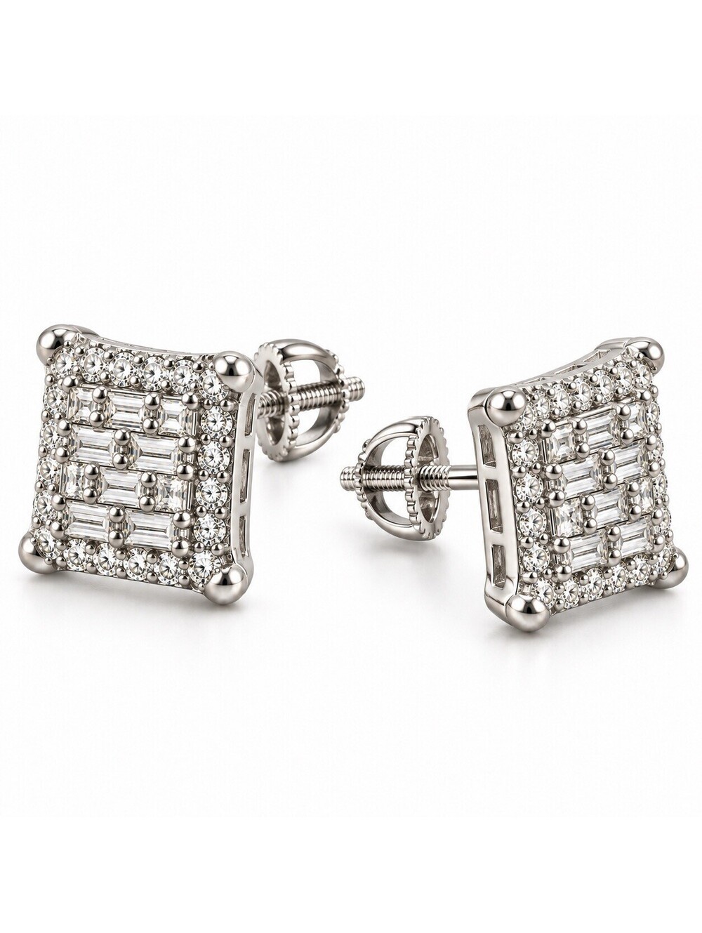 Grandeur Jewels 925 Sterling Silver Moissanite Square Cluster Stud Earrings +Box